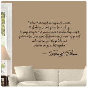 Marilyn Monroe Wall Decal Decor Quote I Believe things happen...Large ...