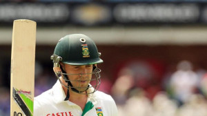 South Africa's batsman AB de Villiers, raises his bat as he ...