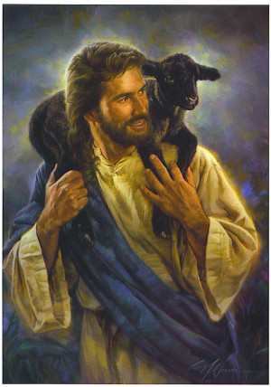 Jesus Picture Holding Black Lost Sheep