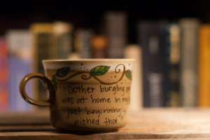 ... Tolkien Quote Mug - Bilbo Baggins - Short teacup mug with vine art