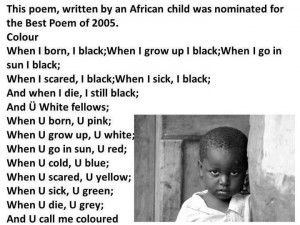 this poem written by an african child was nominated for the best poem ...