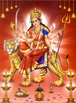 Hindu Goddess Durga A fiercer form of Parvati Vehicle: tiger has ten ...