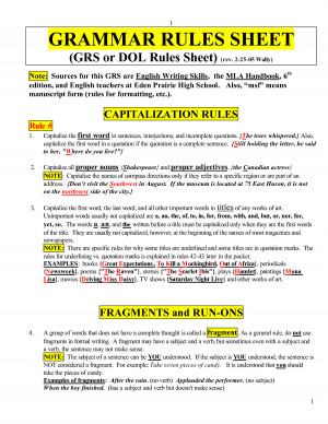 GRAMMAR RULES SHEET by psf35982