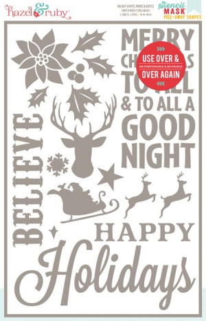 ... Christmas - Stencil Mask - 12 x 18 - Holiday Shapes Words and Quotes