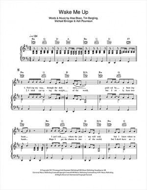 Avicii: Wake Me Up - Piano, Vocal & Guitar (Right-Hand Melody)