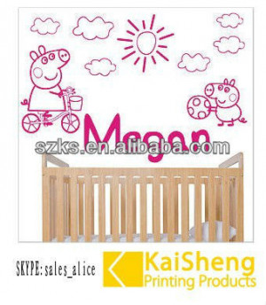 PERSONALISED NAME PEPPA & GEORGE PIG, Sunny Day - Vinyl Wall Sticker