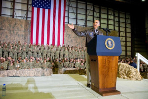 President Obama speaks to troops during surprise visit in Afghanistan