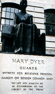 Mary Dyer Statue in Boston Common by the State House.