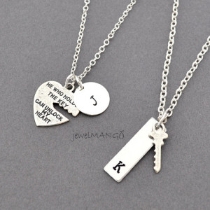 key to my heart, COUPLE necklace, mr. mrs.,hand stamping jewelry, His ...