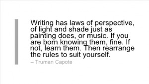 Writing Quote by Truman Capote - Writing has laws of perspective, of ...