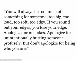 ... message: Cara shared an inspirational quote on her Instagram page