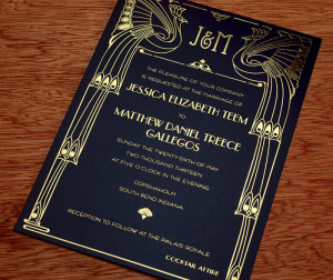 art deco letterpress wedding invitation