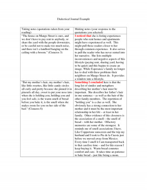 Dialectical Journal Example #1 ( House on Mango Street )