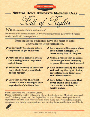 The Nursing Home Bill of Rights consists the following: