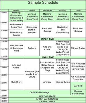 Summer Camp Schedule Sample