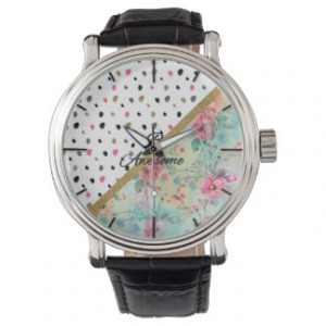 Pretty “be Awesome” quote floral abstract design Wrist Watch