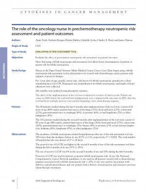 The role of the oncology nurse in prechemotherapy neutropenic by ...