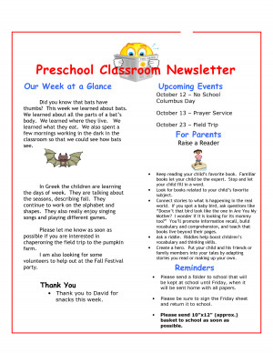 Preschool Classroom Newsletter picture