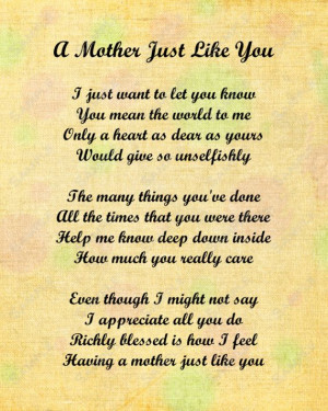your mom quotes | Mother Just Like You Love Poem for Mom 8 X 10 Print ...