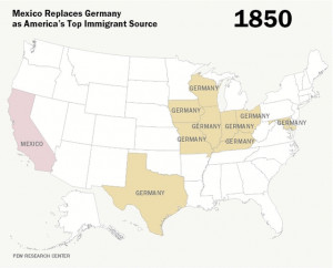 ... map of German vs Mexican immigration from 1850 until modern days