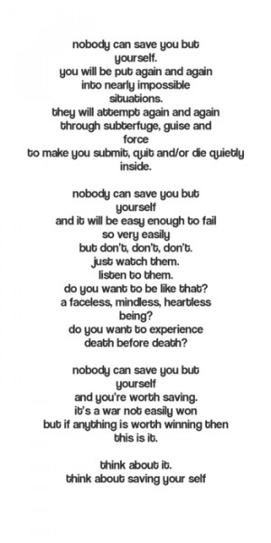 Nobody can save you but yourselffrom poem “nobody but you ...