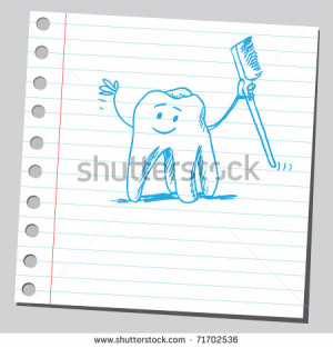 Sketchy illustration of a funny tooth holding toothbrush - stock ...