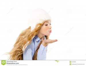 Beautiful Winter Kid Girl Blowing Wind With Lips Stock Photos Image