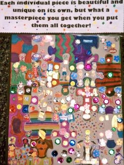 each student decorates a puzzle piece, combine everyone's puzzle piece ...