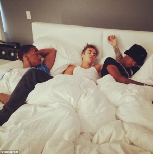 You can stay with me: Justin, seen in bed with BFFs Lil Za and Lil ...