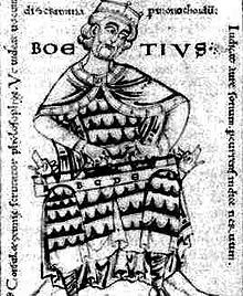 Middeleeuwse illustratie van Anicius Manlius Severinus Boëthius