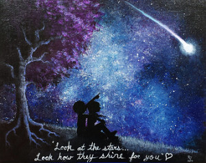 Starry Sky Acrylic Painting of a c ouple watching a shooting star ...