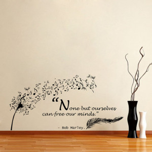 Wall Decals Quote Bob Marley Dandelion Feather Musical Notes Home ...
