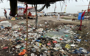 plastic bags and garbage litter the banks of the river ganges at news ...