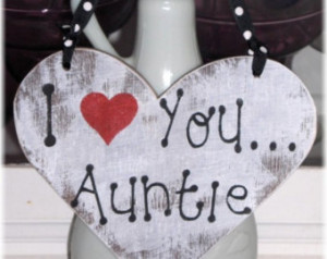 Shabby Cottage White And Red I Love You Auntie Heart Wood Sign Custom ...