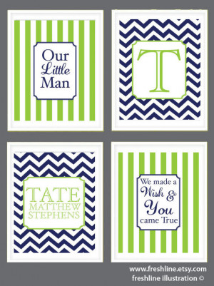 Decor Set - Wish Quote - Our Little Man - Chevron - Letter Monogram ...