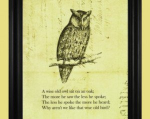 Vintage Owl Illustration, Wise Old Owl Drawing, Hoot Owl Art Print ...