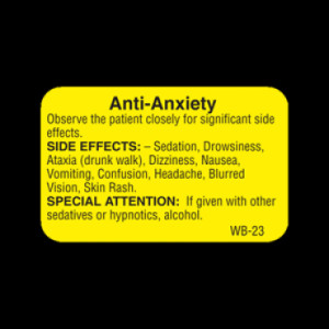 Anti-Anxiety Side Effect Label - 1000/roll