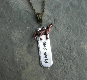 Doctor Who inspired BAD WOLF Necklace with Wolf Charm