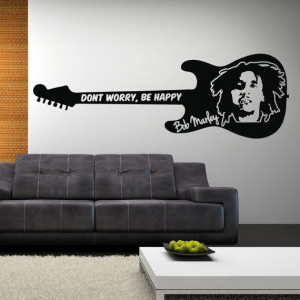 BOB MARLEY Wall Sticker Don't Worry, be Happy Quote Vinyl Art Guitar ...