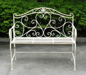 Details about WHITE WROUGHT IRON SHABBY CHIC GARDEN OUTDOOR BENCH 3 ...