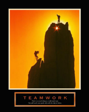 Teamwork Mountain Climbers Motivational Poster Print - 22x28