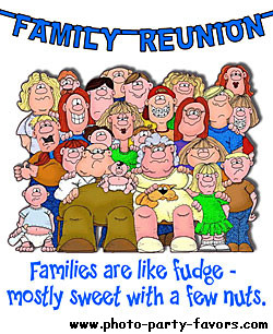 family reunion cartoon with caption - families are like fudge; mostly ...