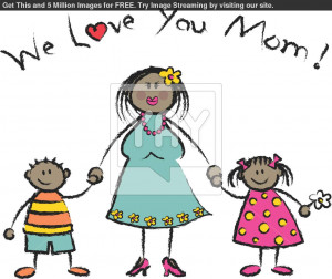 WE LOVE YOU MOM dark skin tone family greeting (vector)