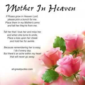 If Roses grow in Heaven Poem - Mother In Heaven Card