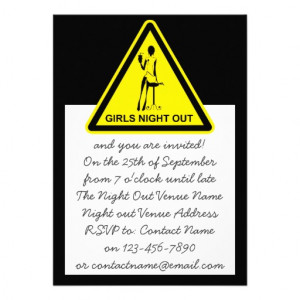Funny Hazard Sign Girls Night Out - Black & Yellow Invite