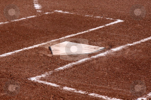 Home Plate Close-up stock photo, A close-up of the batters boxes and ...