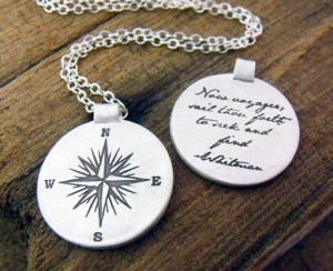Voyager necklace - compass rose and Whitman quote