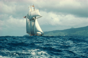 Sailboat in rough seas, St. Lucia, Carribean