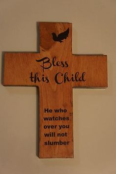 ... Wood Cross Bless this Child with Dove and Quote Poem Baptism Boy Girl