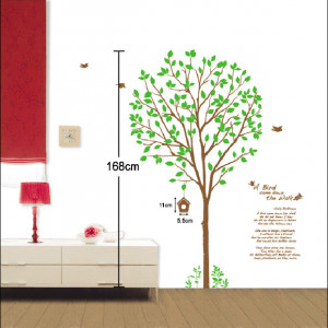 Graphic wall stickers Big green Tree and Emily Dickinson Quote A Bird ...